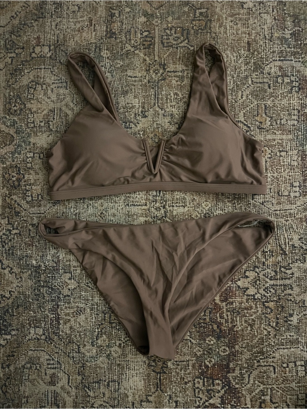 SHEIN Brown V-Neck Two-Piece Bikini Set